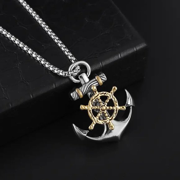 Vintage Two Tone Pirate Anchor Pendant Necklace Fine Jewelry - Picture 6 of 6